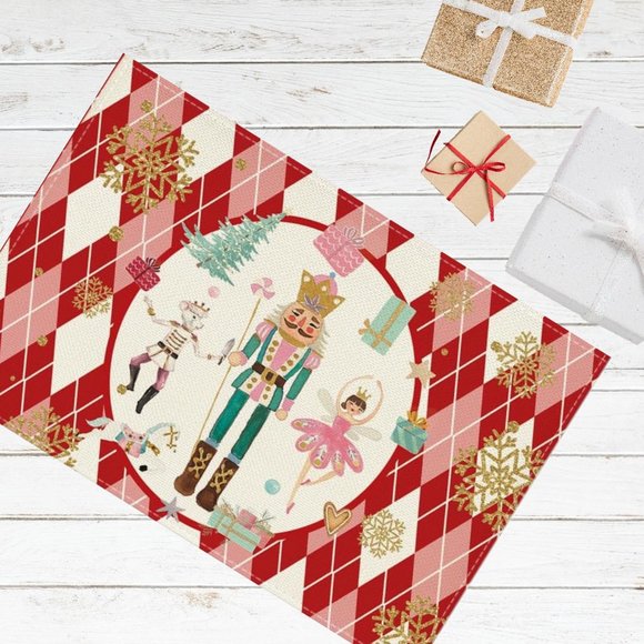 Nutcracker Placemats Christmas Decor Red Xmas Holiday Table Decorations Set 4 - Picture 6 of 8